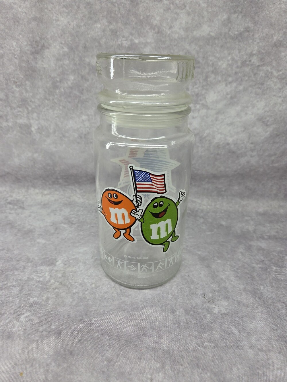 VTG 1984 Los Angeles Olympics M&M's Glass Candy Jar With Lid Original Mars Inc